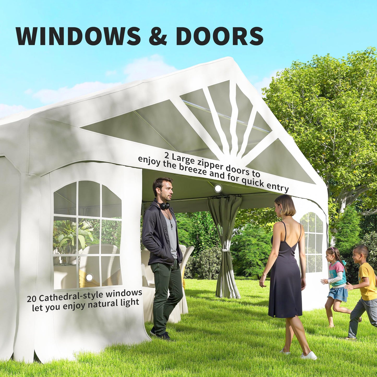 Outsunny 19.5' x 39' Heavy Duty Party Tent Outdoor Gazebo Wedding Tent Event Shelter Carport BBQ with Removable Sidewalls & Windows, Outside Waterproof Canopy for Parties, White