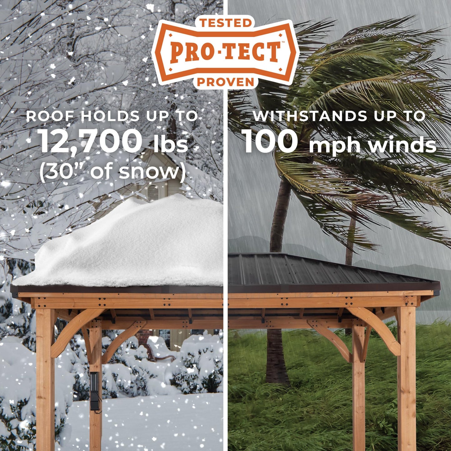 Backyard Discovery Barrington 20' x 12' Cedar Wood Outdoor Gazebo Pavilion with Hardtop Galvanized Steel Hip Roof, Snow Support, Wind Resistance, PowerPort, Shade for Garden, Patio, Deck, Entertaining