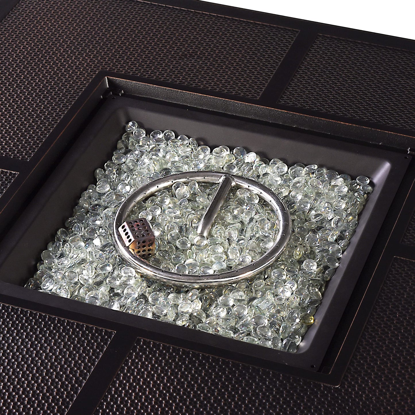 Oakland Living Aluminum 57,0000 BTU 42 in. Square Propane Black Fire Pit Table with Fire Beads, Lid, Propane Tank Cover and Table Fabric Covers in Copper Finish,AZREGIS-FPT-AC