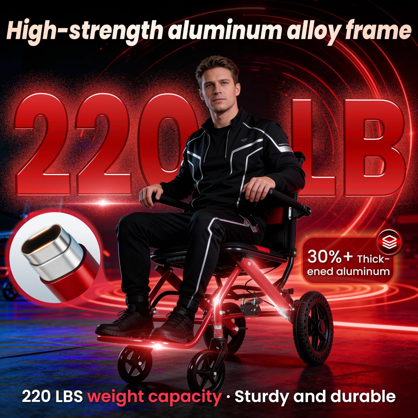 World's Lightest Transport Wheelchairs, 12'' Large Honeycomb Terrain Tire, Travel Wheelchairs with Telescopic Handle, Aluminum Wheelchair Support 220lbs, Lightweight Wheelchair with Travel Bag
