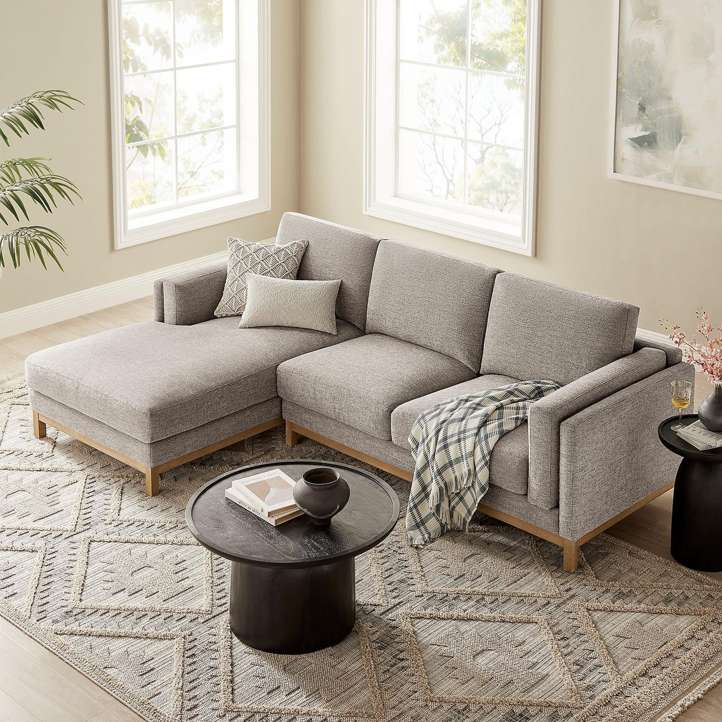 Modway Roscoe Left-Facing Sectional Sofa with Chaise in Pewter - 2-Piece Mélange Chenille Fabric Deep Seat Couch, L Shaped Modular for Living Room or Lounge