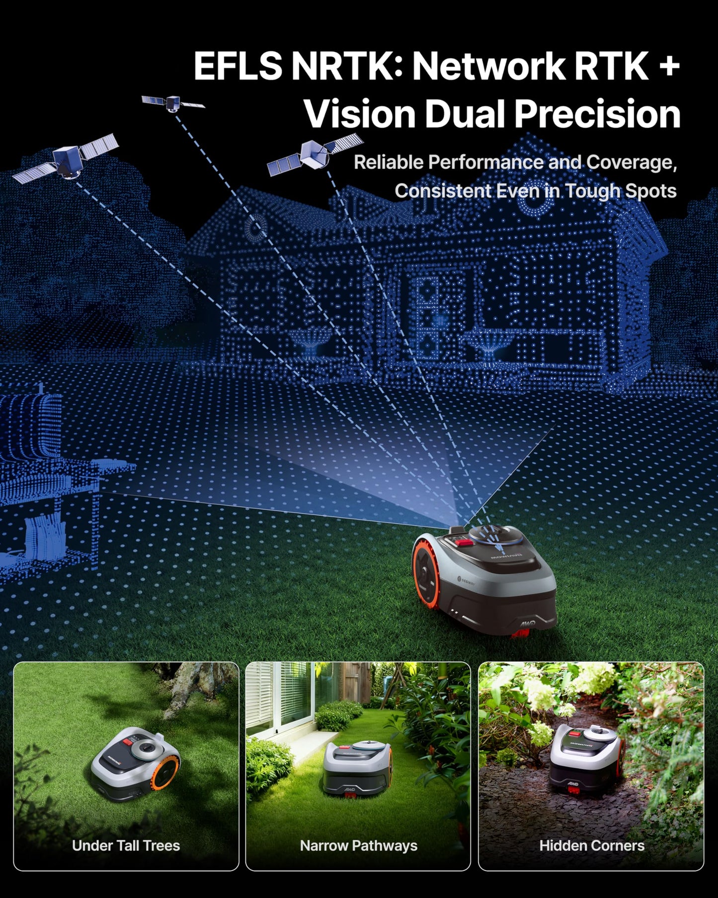 Segway Navimow i206 AWD Robot Lawn Mower (New i105N), Wire-Free Robotic Mower, All-Wheel Drive for 45% Slopes, Auto Mapping, NRTK + Vision, 2–3.6 in Cutting Height, Covers 0.15 Acre