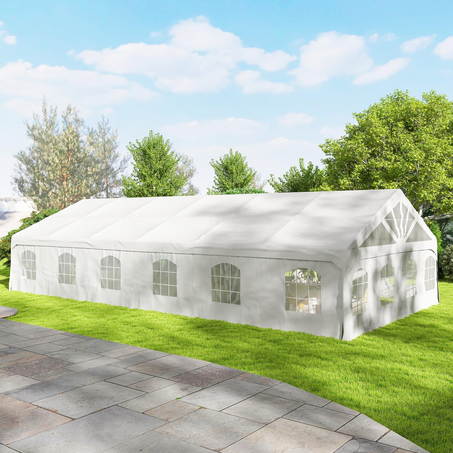 Outsunny 19.5' x 39' Heavy Duty Party Tent Outdoor Gazebo Wedding Tent Event Shelter Carport BBQ with Removable Sidewalls & Windows, Outside Waterproof Canopy for Parties, White