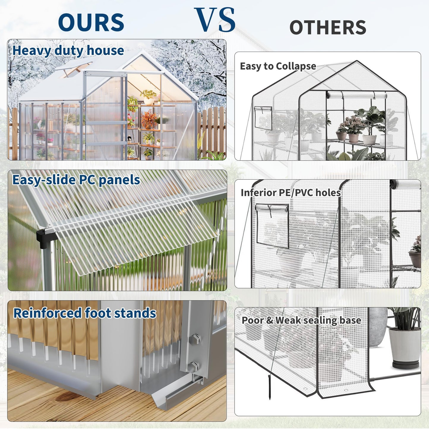 GarveeHome 6x8FT Greenhouse, Large Walk-in Polycarbonate Greenhouse with Adjustable Vent Window, Sliding Door, Portable Green House Kit for Outdoors, Winter
