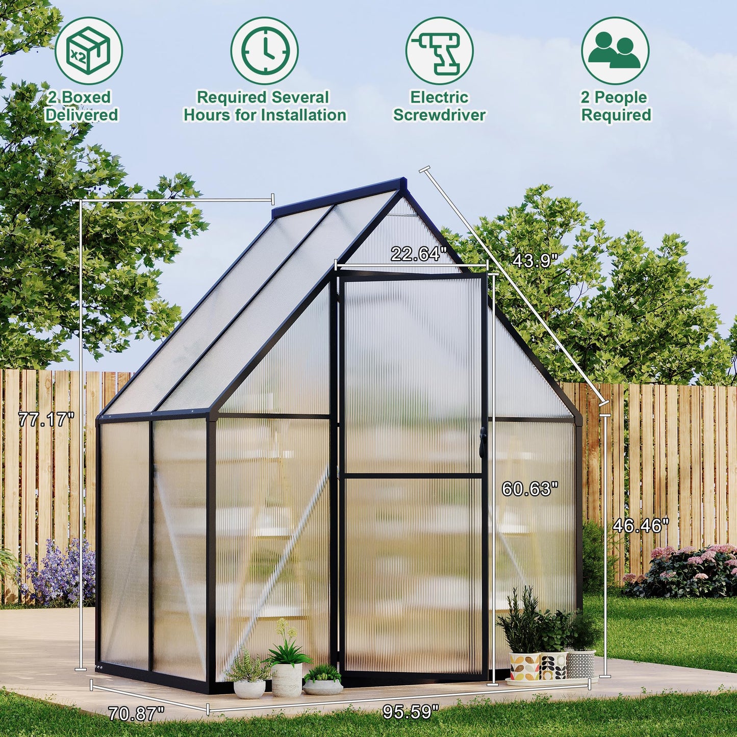 GarveeLife 6X4FT Polycarbonate Greenhouse with Aluminum Frame, Polycarbonate Greenhouse for Outdoors, Greenhouses with Ventilation and Rain Gutter, Aluminum Large Walk-in Greenhouses for Outside