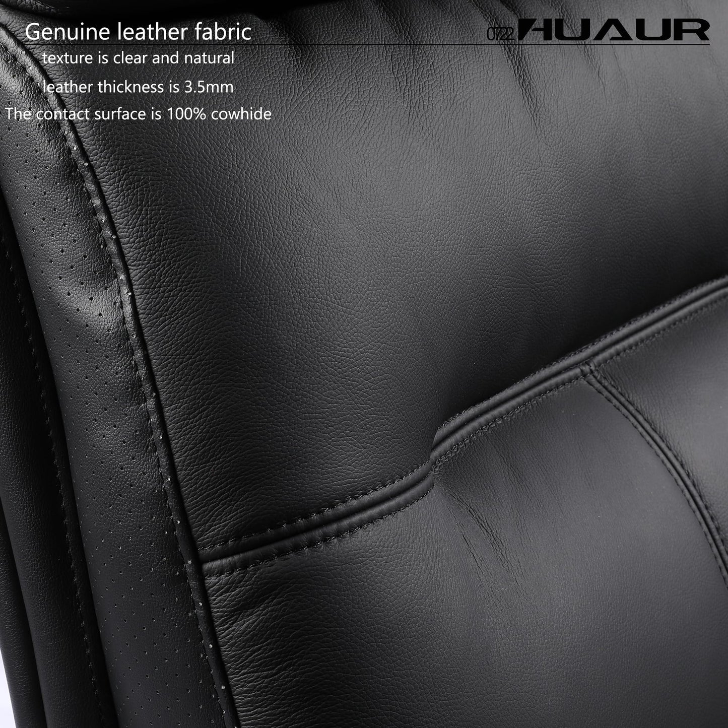 HUAUR Genuine Leather Modern Executive Chair High-Back Support 90 to 150 Degrees Tilt and Upholstered Home Desk Chair with Base 360LB Capacity Swivel Computer Office Chair (Black)