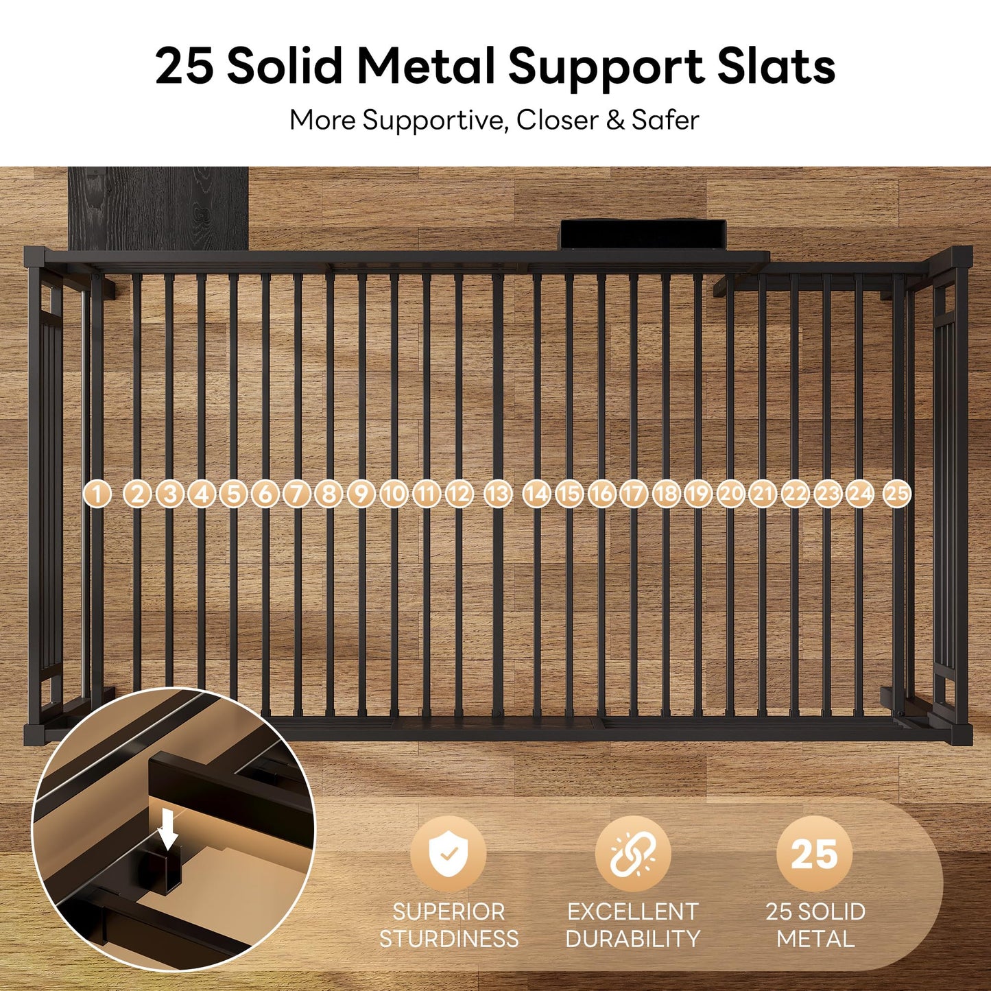 LIKIMIO Low Loft Bed Twin Size, 25 Heavy Duty Steels Support Slats with Desk & Charging Station, Twin Loft Bed with Safety Guardrails and Ladder, Black