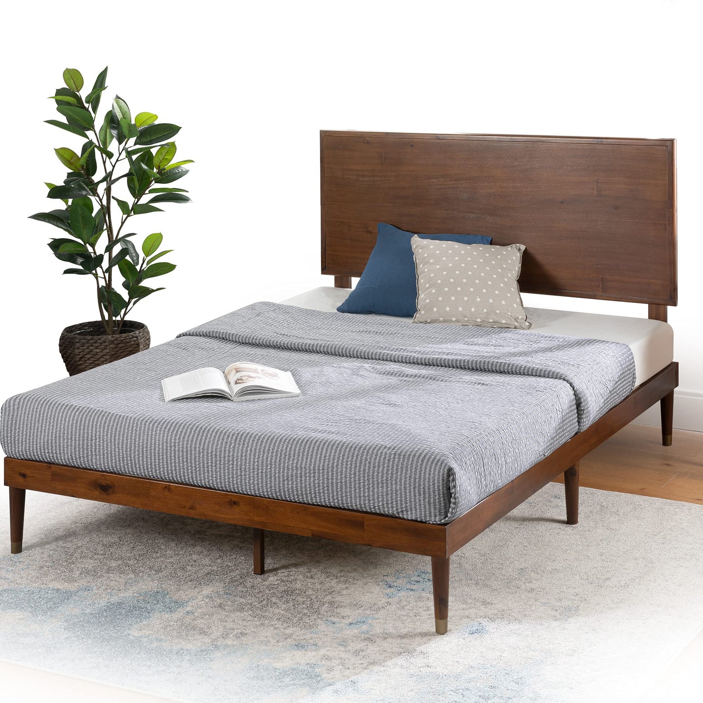ZINUS Raymond Wood Platform Bed Frame with Adjustable Wood Headboard, Solid Wood Foundation, Wood Slat Support, No Box Spring Needed, Easy Assembly, King, Brown