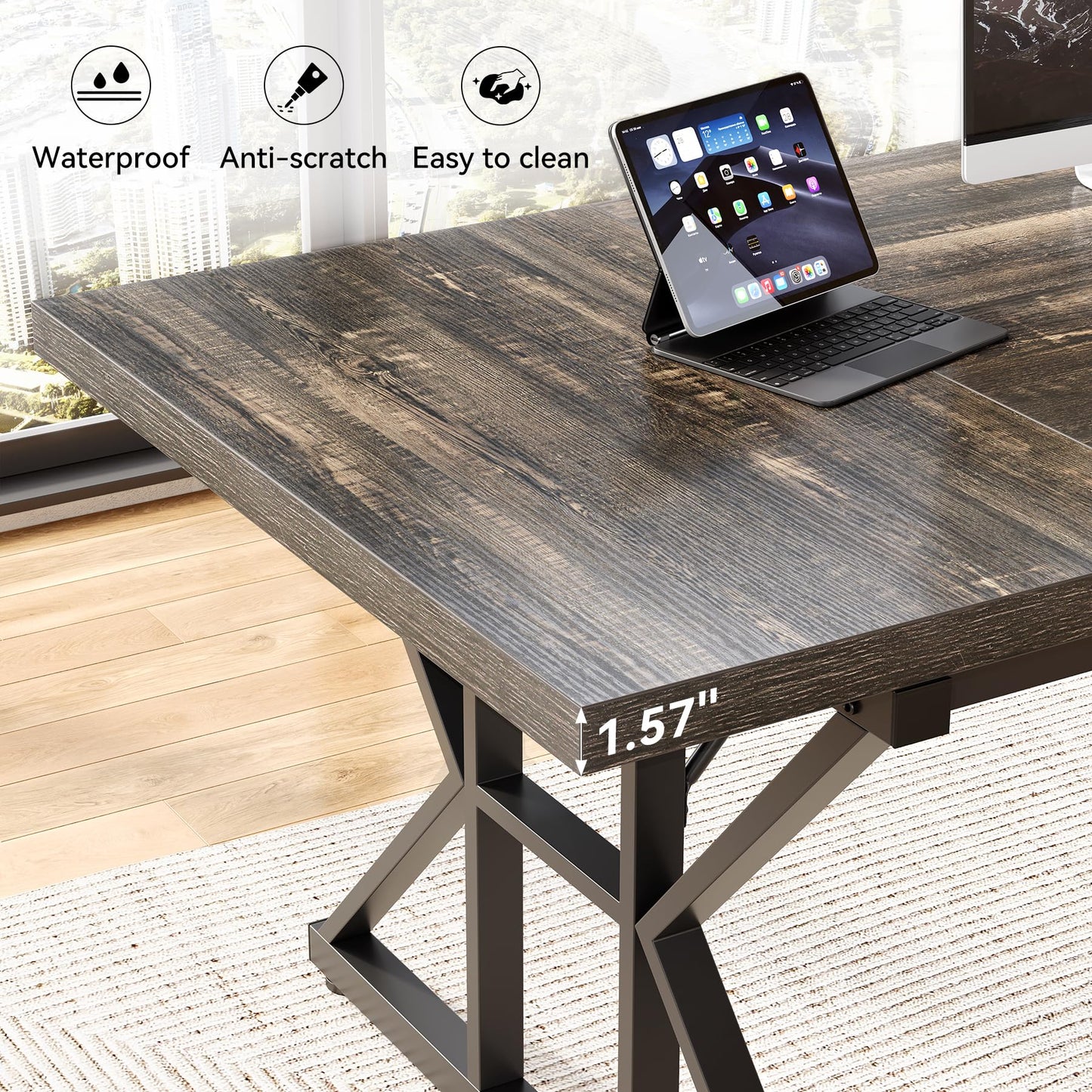 LITTLE TREE 70.8-Inch Large Executive Desk, Extra Long Computer Office Desk Workstation, Modern Simple Style Laptop Table, Sturdy Wooden Writing Workstation for Home Black Oak