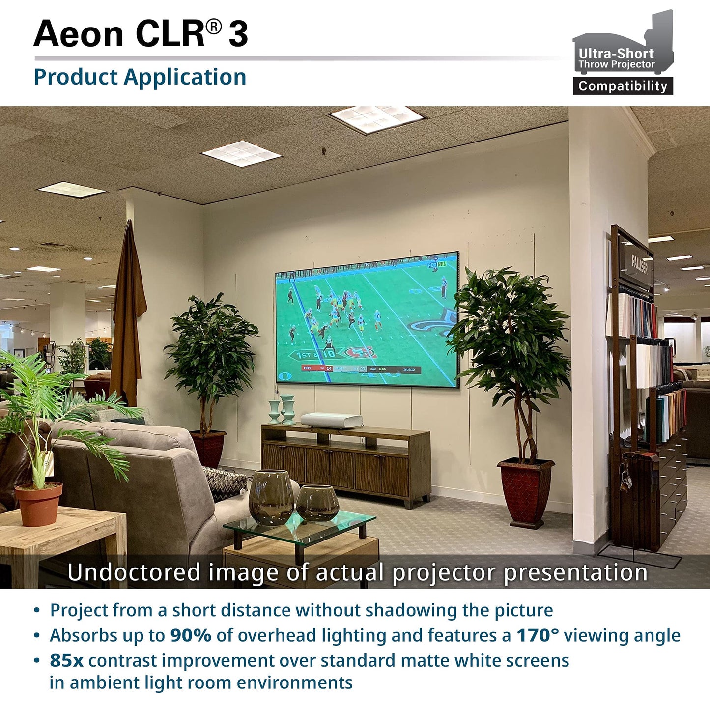 Elite Screens Aeon CLR3 123" UST ALR Projector Screen, 16:9 4K Ultra HD, 90% Ceiling Light Rejecting, Edge-Free Fixed Frame, Grey Screen for Indoor Home Theater & Movies – AR123H-CLR3