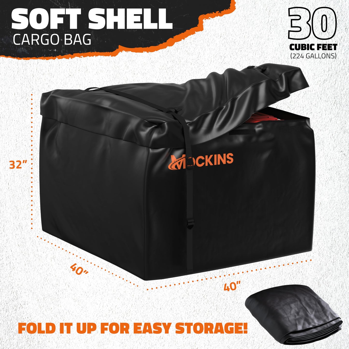 Mockins 40"x40"x6" Extra Deep Square Trailer Hitch Cargo Carrier & 30 Cu Ft Square Waterproof Cargo Bag | 500 Lbs Cap Steel Heavy Duty Trailer Hitch Luggage Rack for SUV Car Truck & RV w/Accessories