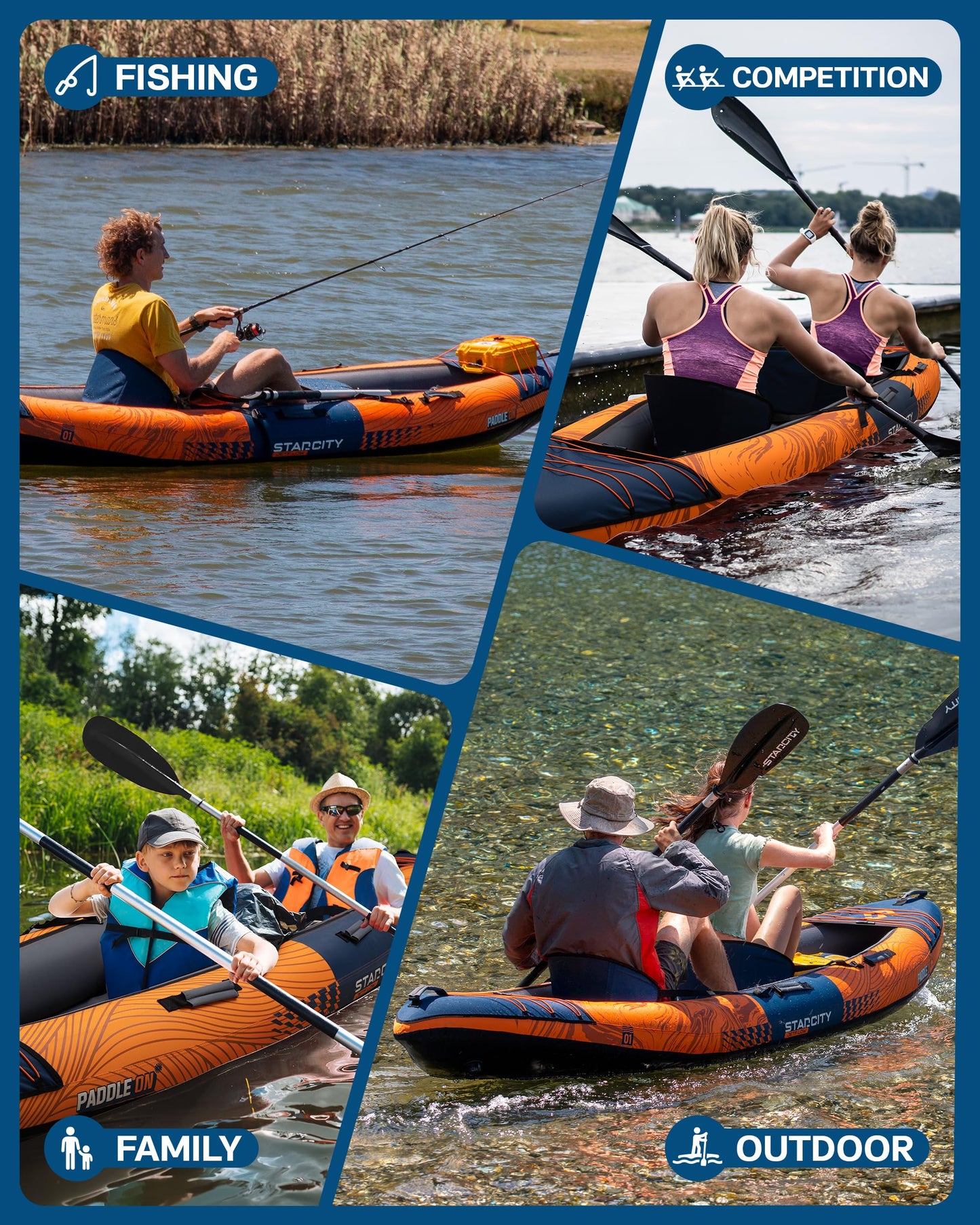 Kayak Inflatable Sit on Top Tandem Wide Stable Touring Fishing Performance 600 pound Capacity 12"2"*36"*13" for Lake Coastal Exploration Family Kayak Beginners Angler Kayak Adjustable Seat Footrest