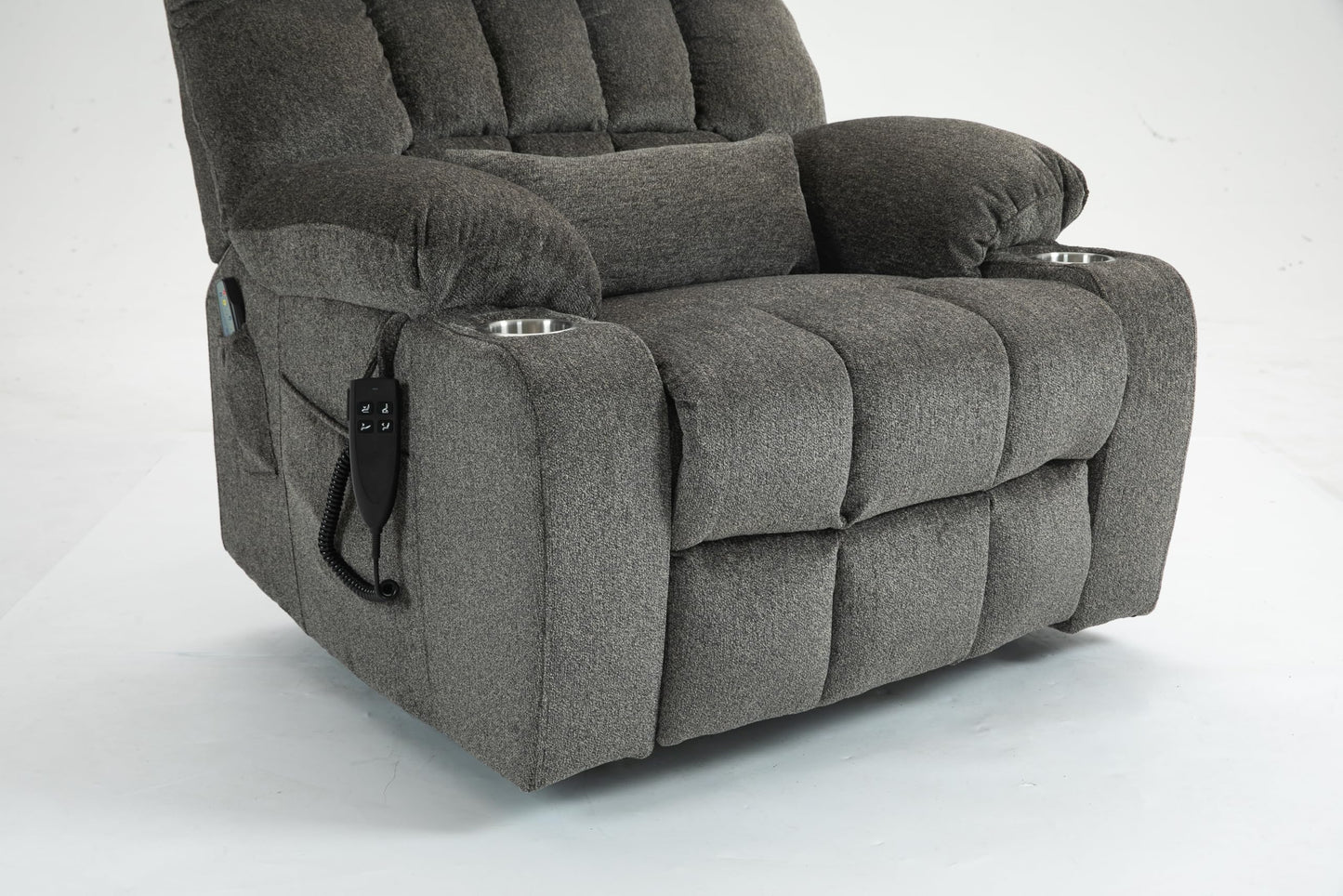 Oversized Power Lift Recliner Chair with Heat and Massage for Big and Tall Adults Electric Reclining Sofa with Dual Remote Cup Holders Side Pockets OKIN Motor, Gray