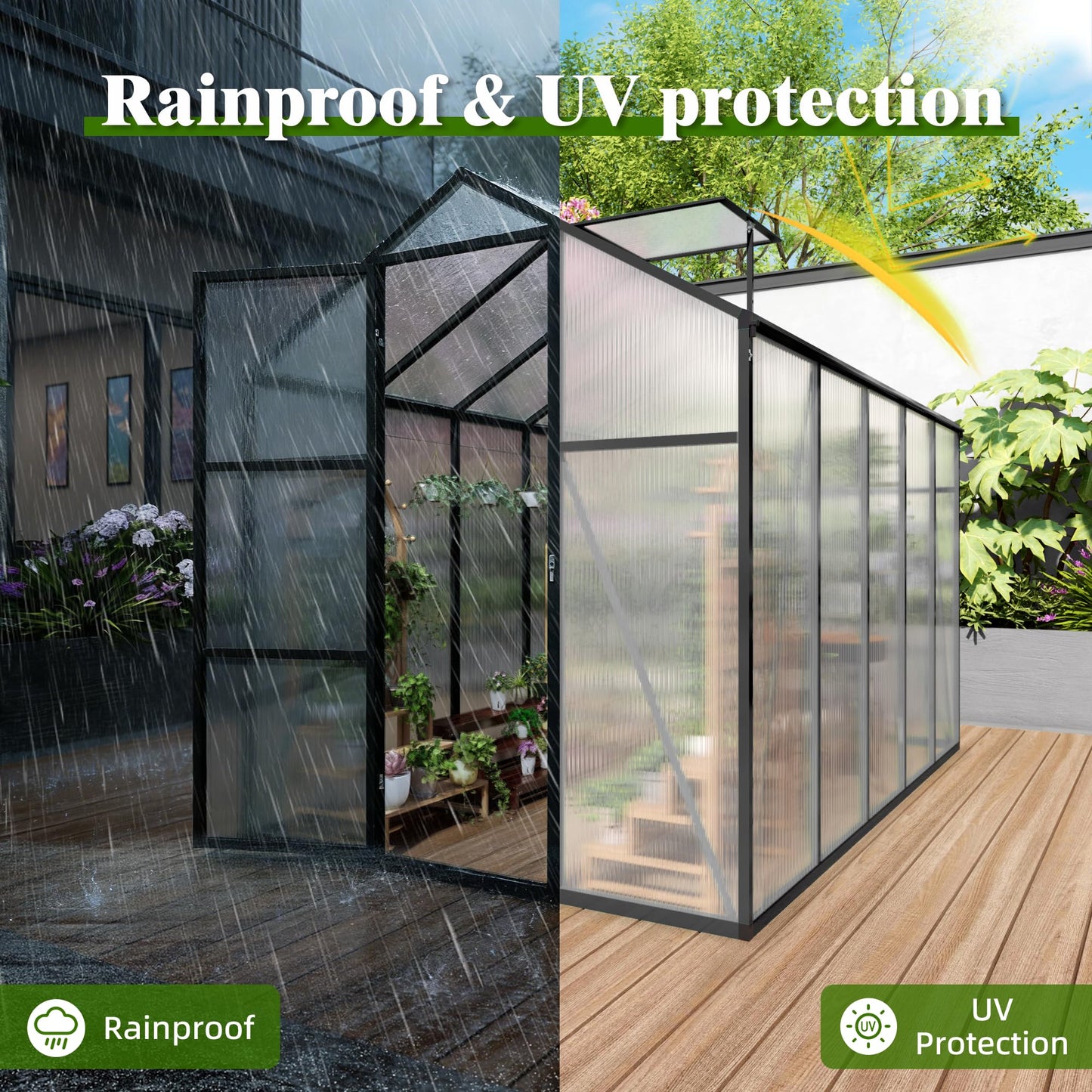 6x14FT Polycarbonate Greenhouse Kit, Aluminum Frame Walk in Garden Greenhouse with Vent Windows & Rain Gutter, UV Resistant Plant Nursery House for Backyard Patio Plant Growing Shelter Large