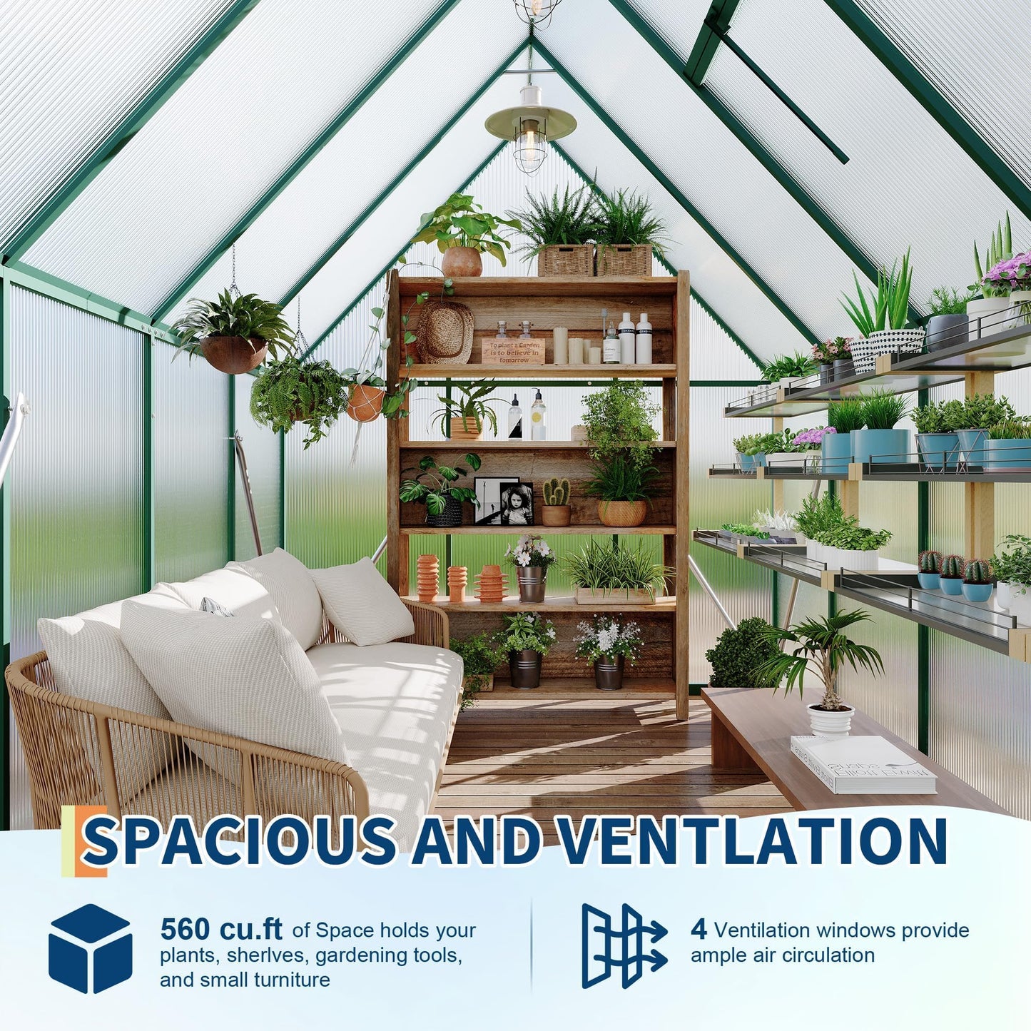 6x7 ft Heavy Duty Polycarbonate Walk-in Greenhouse with Reinforced Aluminum Frame, Adjustable Roof Vent, and UV Protection Panels for Outdoor Backyard Gardening and Year-Round Plant Care