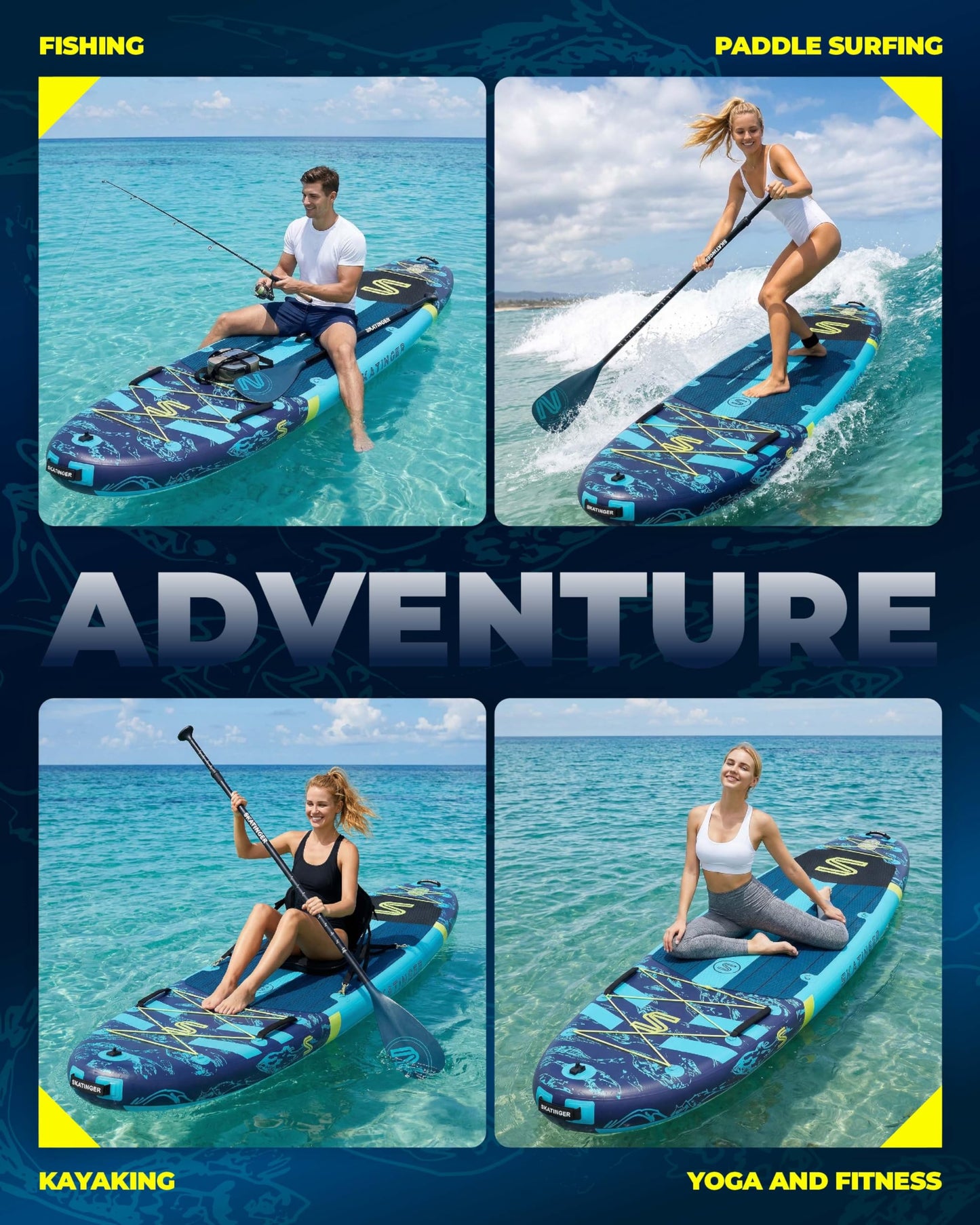 Skatinger 11'6×35" Super Wide Inflatable Paddle Board, Ultra Stable Stand Up Paddleboards for 450lb/3 People/Family/Big Size, Shoulder Strap, Camera Base, 100L Backpack, All-Round Sup Board, US Fin
