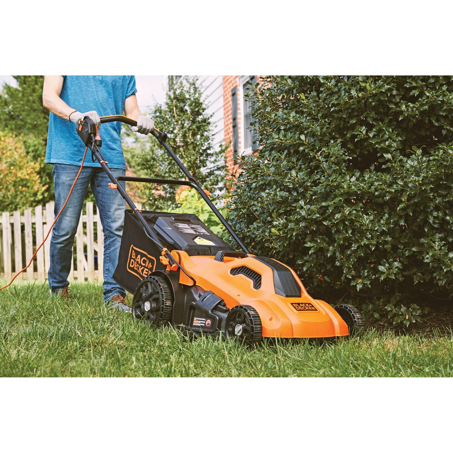 BLACK+DECKER Electric Push Lawn Mower, Corded, 13 Amp, 20-Inch Cutting Deck, 6 Setting Height Adjustment, Compact Storage, Collection Bag (BEMW213)
