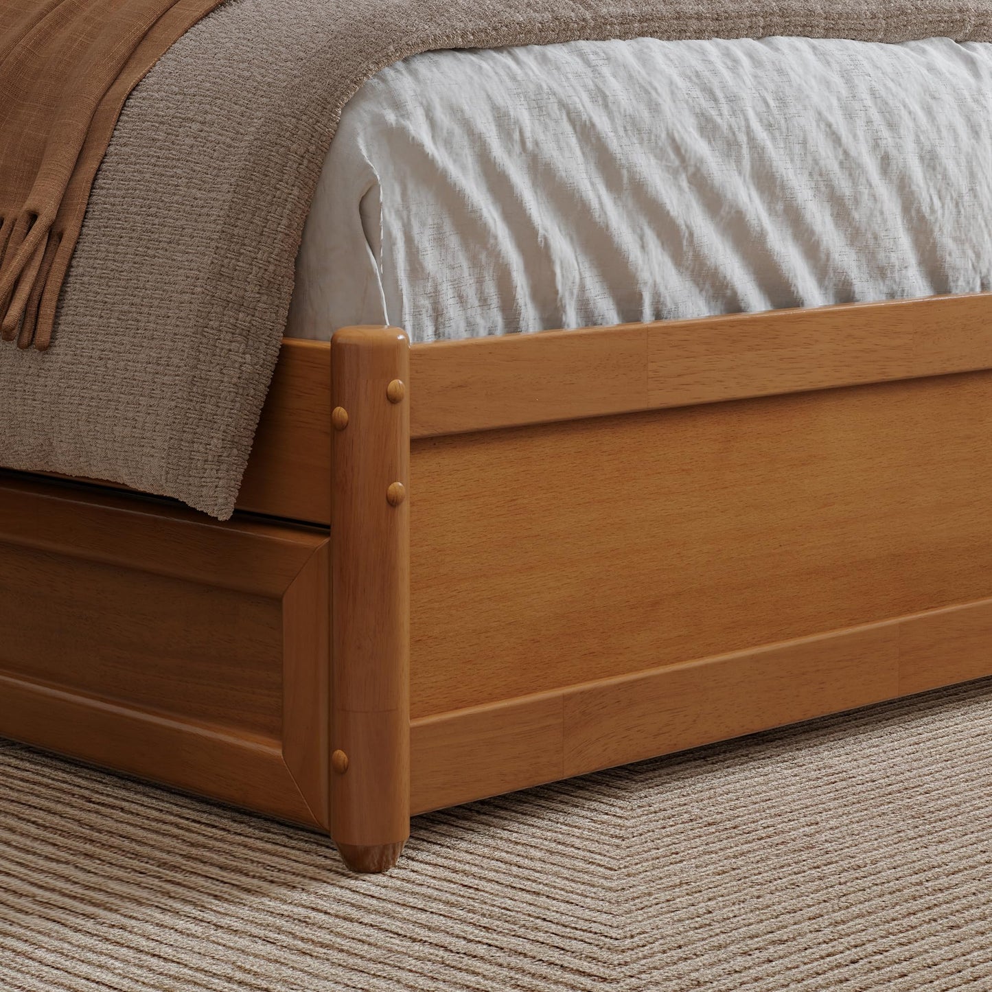AFI, Roslyn Full Platform Bed with Panel Footboard and Storage Drawers, Light Toffee