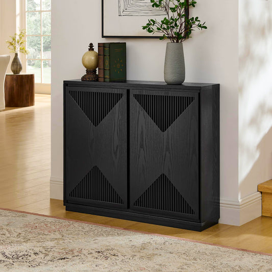 KEIKI 39" Mid Century Modern V-Shape Storage Cabinet, Buffet Cabinet with Storage, Narrow Side Cabinet with Outlet Holes for Living Room Entryway Hallway Kitchen, Coffee Bar, Black