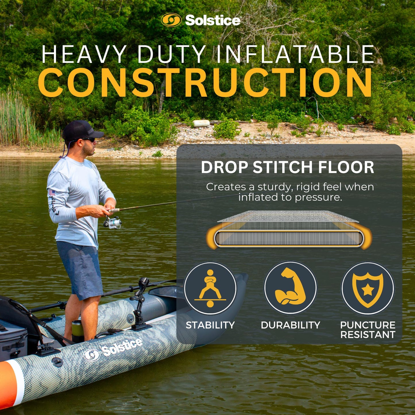 Solstice Inflatable Kayak Boat – Durable, Portable & Adventure-Ready, Heavy Duty PVC – Adjustable Seats, Accessory Mounts, Skeg & Pump Included, Fishing, 1-2 Person Tandem, Scout, Camo, 12'6"