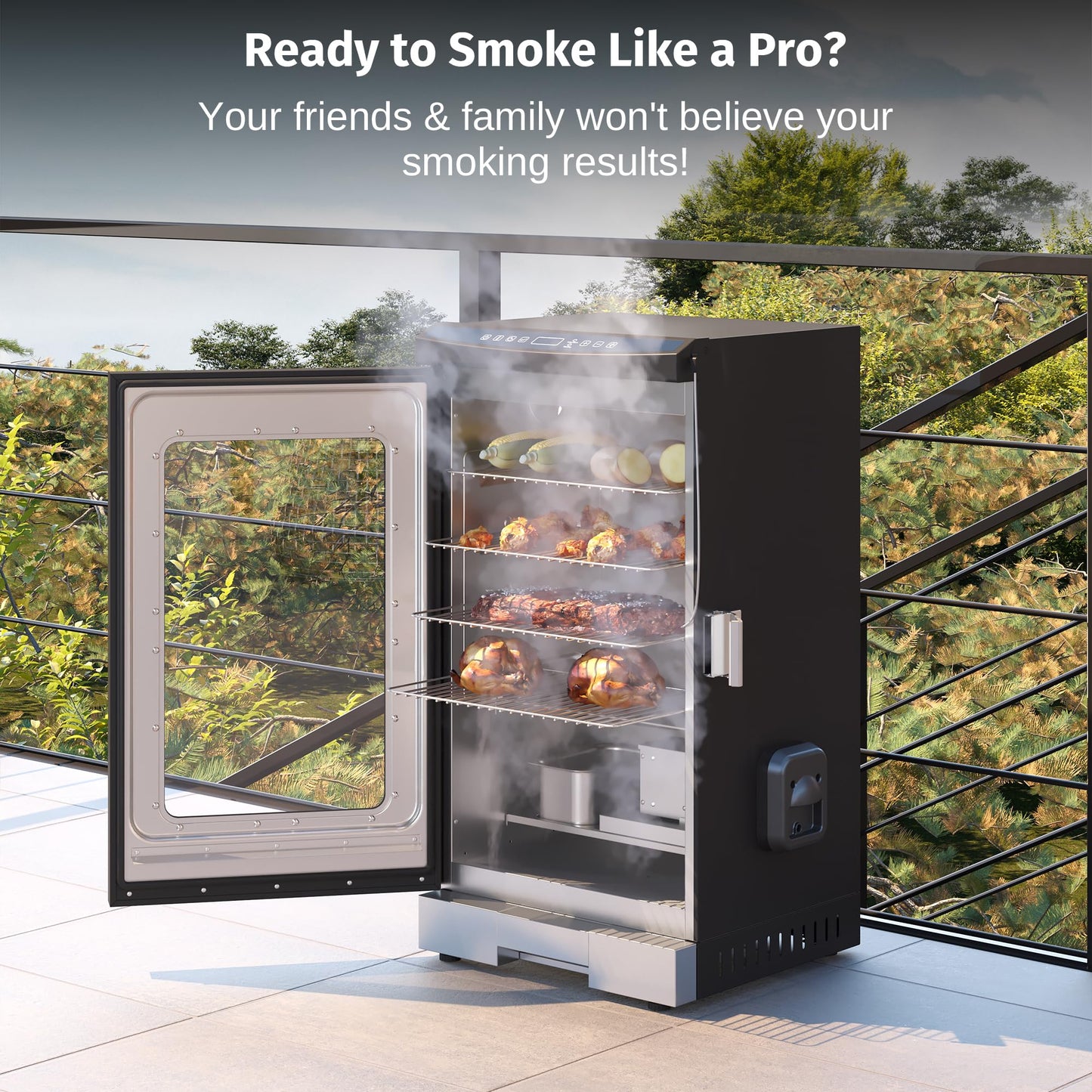 EAST OAK 30" Electric Smoker for Outdoors | Built-in Meat Probe & Clear Viewing Window | Side Chip Loader for 6x Longer Uninterrupted Smoking | 725 sq in Cooking Area for Bigger Batches, Night Blue