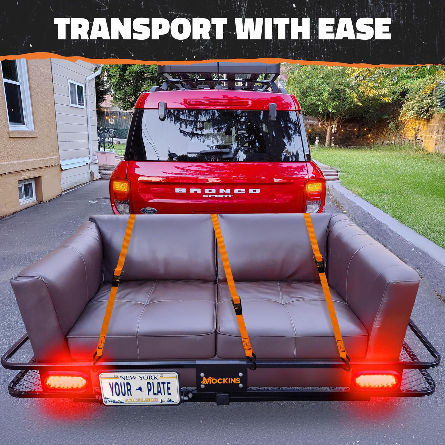 Mockins 72"x36"x6" XXL Folding Trailer Hitch Cargo Carrier w/Rear Lights & Plate Bracket | All-Weather Steel Luggage Rack for SUV Car & Truck | 500Lbs Cap Cargo Racks for Trailer Hitch & Accessories
