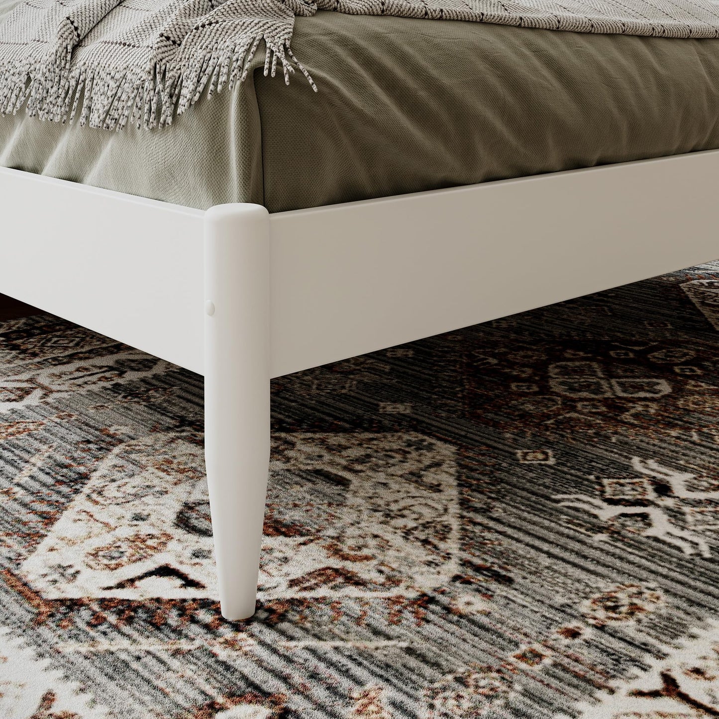 AFI, Pasadena 14" Queen Wood Mid Century Modern Low Profile Platform Bed, White