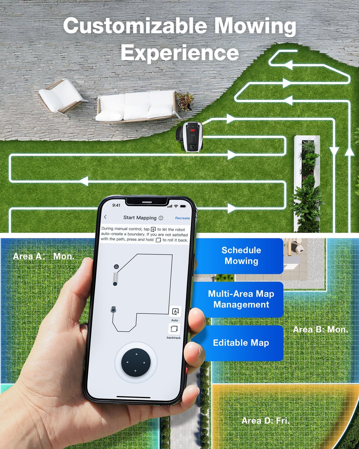 ECOVACS Goat O1000 LiDAR PRO Robot Lawn Mower, Wire-Free Mapping with LiDAR Navigation, AI Obstacle Avoidance, Smart Edge Mowing, App Control, for Lawns Up to 1/4 Acre