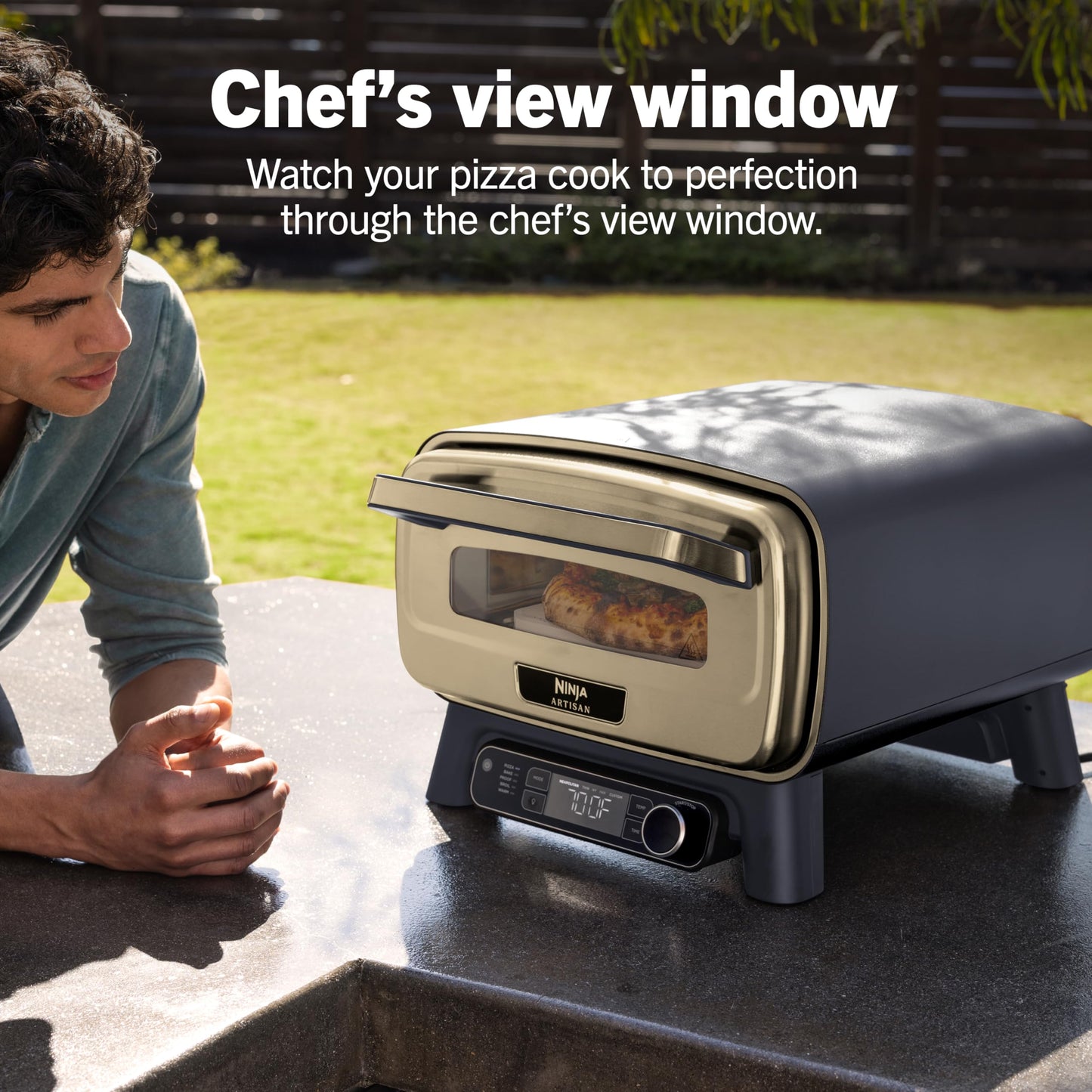 Ninja Artisan Outdoor Pizza Oven, 12-inch, 3-minute Pizza, Neapolitan, Thin Crust, New York Chicago, Custom, 700F Max Temperature, Electric Heat, Bake, Broil, Proof, Warm, Blue, MO201BL1