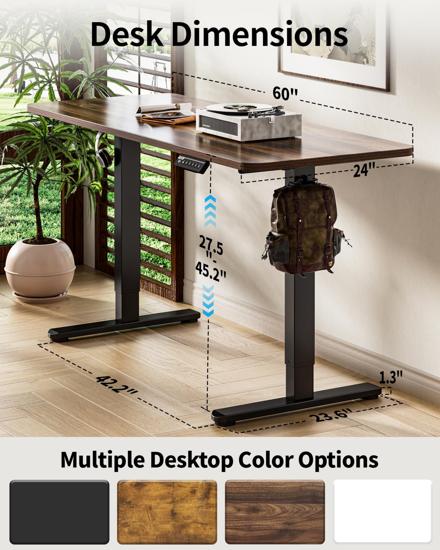 BIZUM Electric Standing Desk 60 x 24 Inch Computer Desk-Gaming Desk Dark Walnut Home Office Desks Height Adjustable Memory Stand Up Computer Workstation