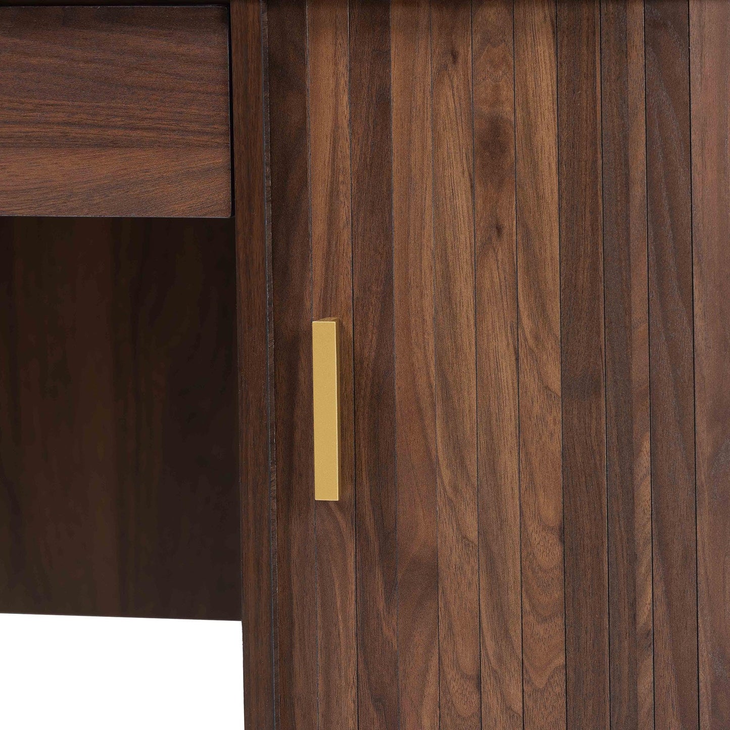 Baxton Studio Hayes Wood Writing Desk - Mid-Century Modern Oval Desk with Locking Drawer and Sliding Tambour Doors for Office or Home