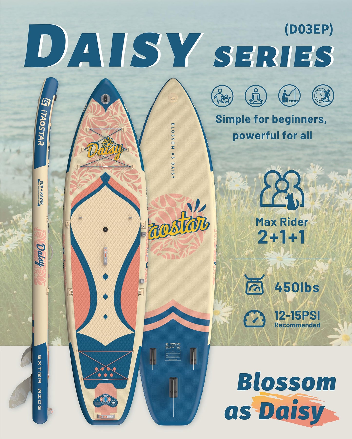 iTAOSTAR D03EP 34" Extra Wide Paddle Board for Better Balance, Inflatable Stand Up Paddle Board with Kayak Seat, Inflatable Paddle Boards for Beginners of All Skill Levels with Premium SUP Accessories