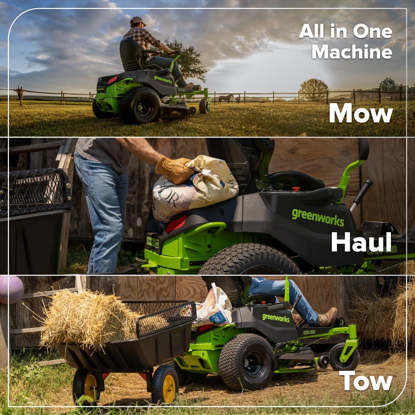Greenworks 80V 42" CrossoverZ Zero Turn Riding Lawn Mower, (6) 6.0Ah Batteries and 600W Charger
