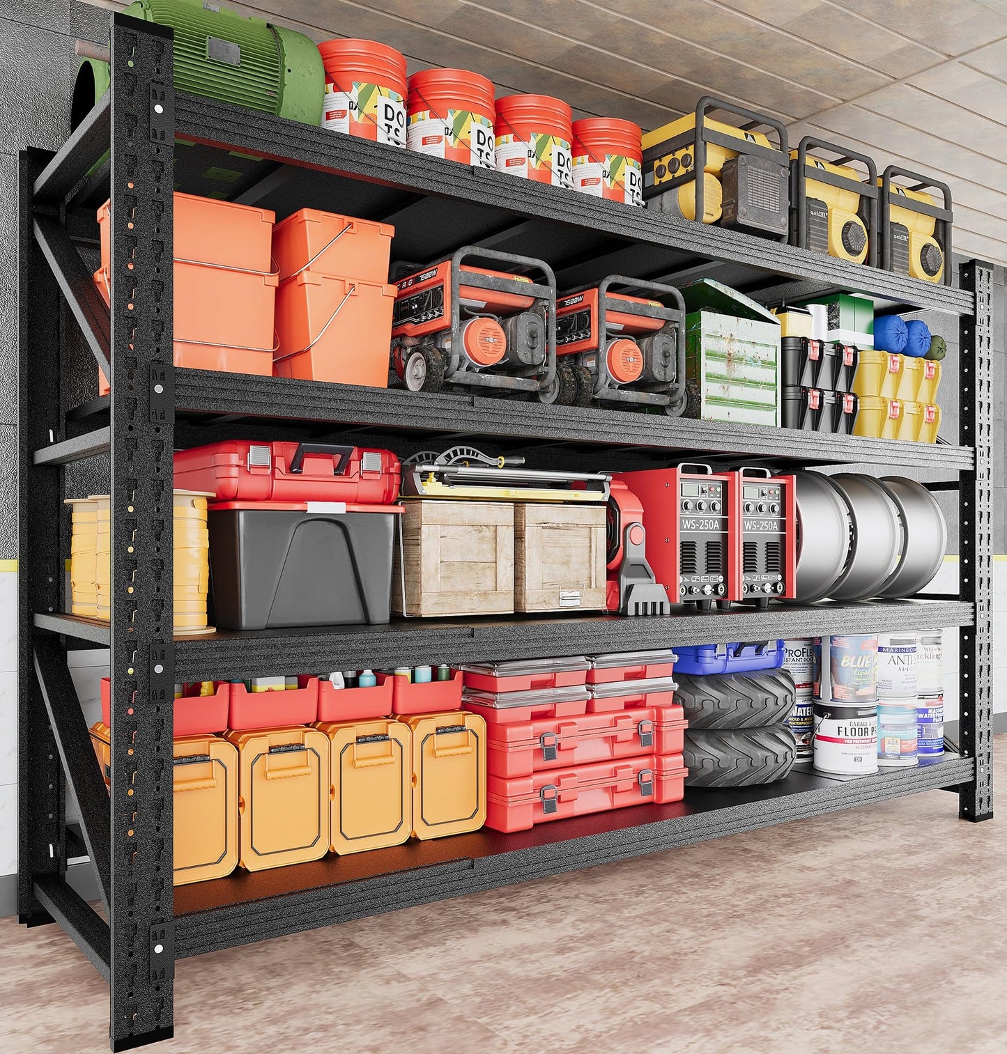 71.3" Wide Heavy Duty Garage Shelving Units,5000LBS Deep Storage Shelves,Black Metal Garage Shelves,Steel Shelf,Large Storage Rack,Industrial Shelving for Shop,Warehouse,Basement,71.3"W x 24"D x 70"H