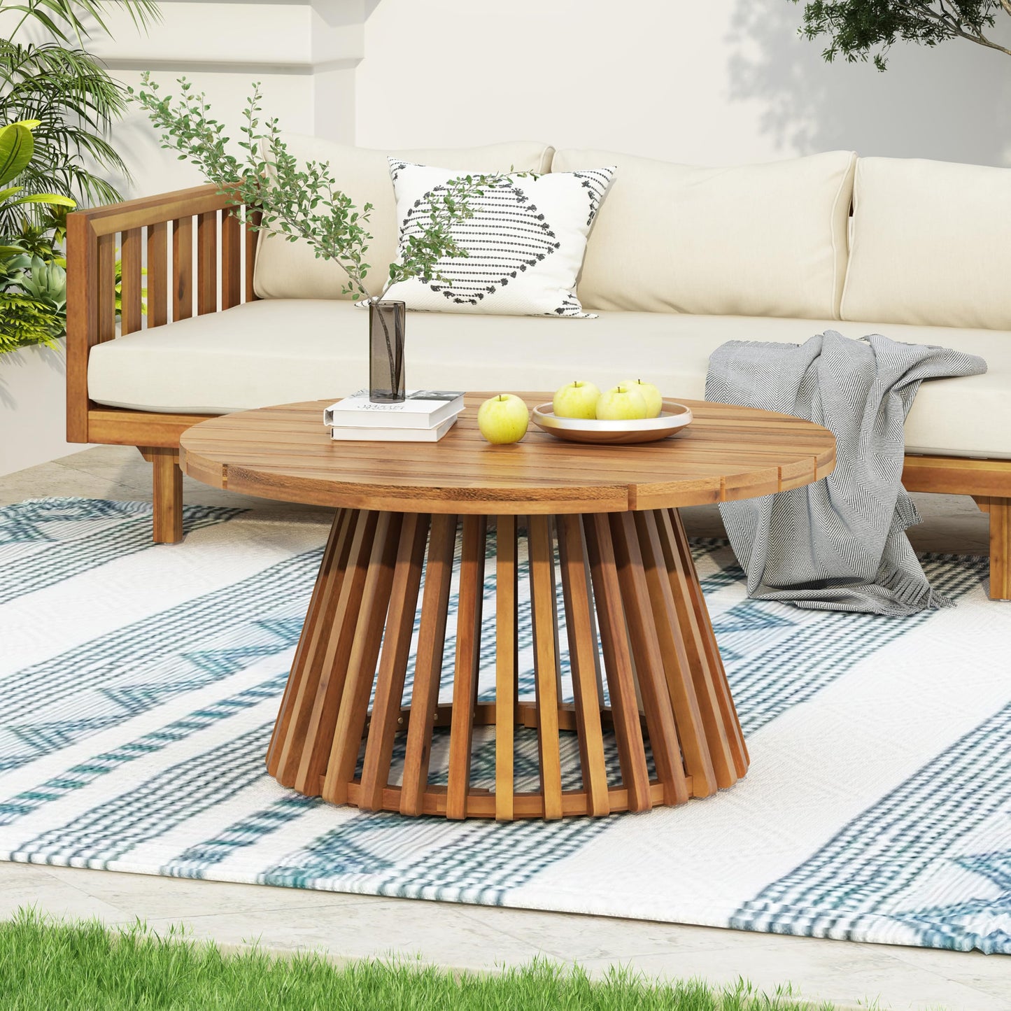Christopher Knight Home Claremont Patio Sofa and Coffee Table Set, 2 Piece Wicker Patio Furniture Set, Acacia Wood 3 Seater Outdoor Sofa Daybed and Coffee Table Set, Teak+Dark Grey