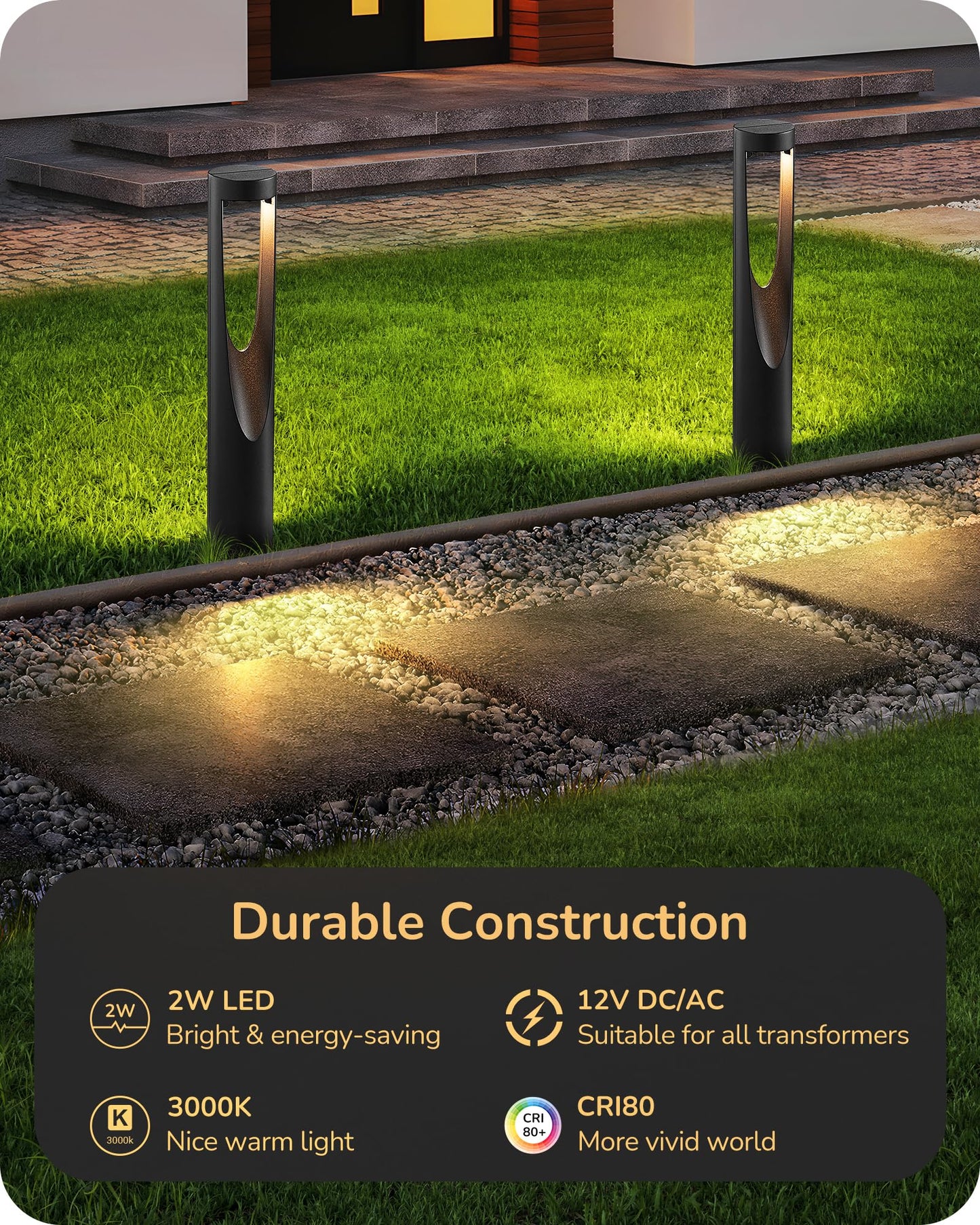 EDISHINE Low Voltage Landscape Lights, 12V 2W 150LM, 3000K LED, Waterproof, 12 Pack, Black, Model HGSL36C