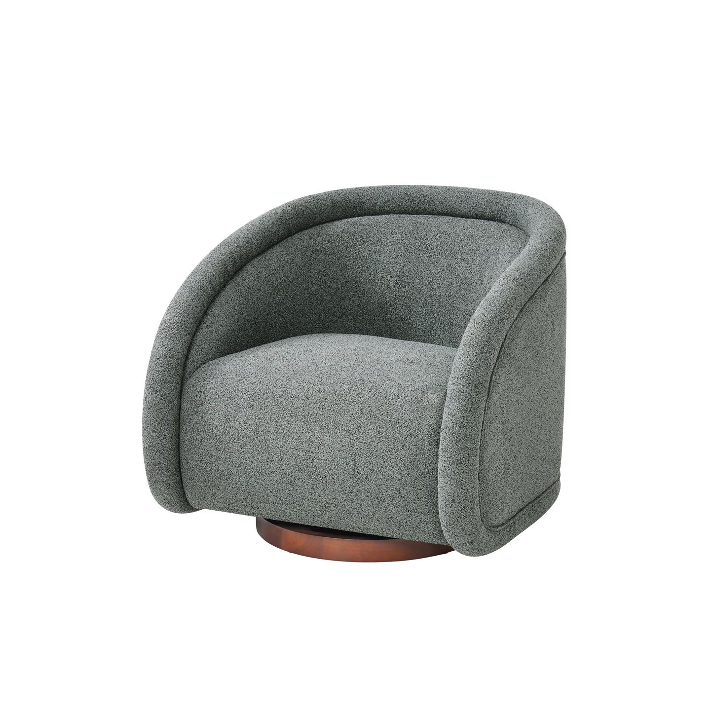 Christopher Knight Home Sabbo Swivel Chair with Solid Wood Base, Comfy Swivel Accent Chair with Curved Design, Boucle Upholstered Lounge Sofa Chair for Living Room/Bedroom, Gray Green + Walnut