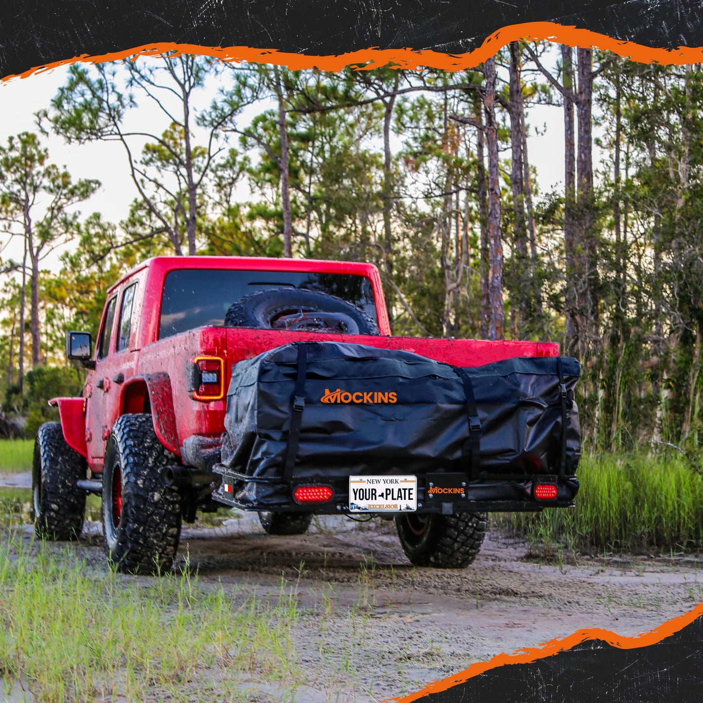 Mockins 60"x20"x6" Heavy-Duty Trailer Hitch Cargo Carrier w/ 20 CuFt Waterproof Cargo Bag | 500 Lb Cap All-Weather Folding Luggage Rack for SUV Car & Truck w/Rear Lights, License Plate Holder & More