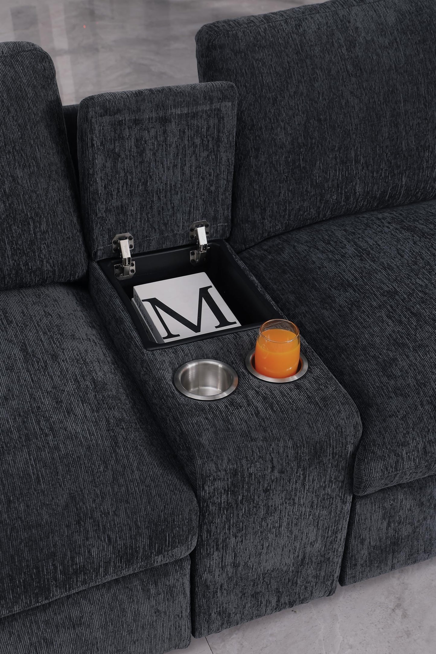 Ball & Cast 127" Oversized Modular L-Shaped Sectional Sofa,Large Chenille Upholstered Couch 7 Seat with Ottoman,Cup Holders&USB Ports,Comfty Sectionals W/Pillows&Storage Box,for Living Room,Dark Gray