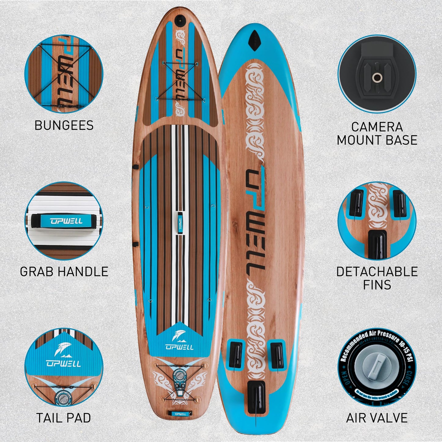 UPWELL 11’6”Inflatable Stand Up Paddle Board with Kayak Seat, Premium SUP Paddle Boards for Adults, Blow up Paddle Boards 6” Thick, Timber