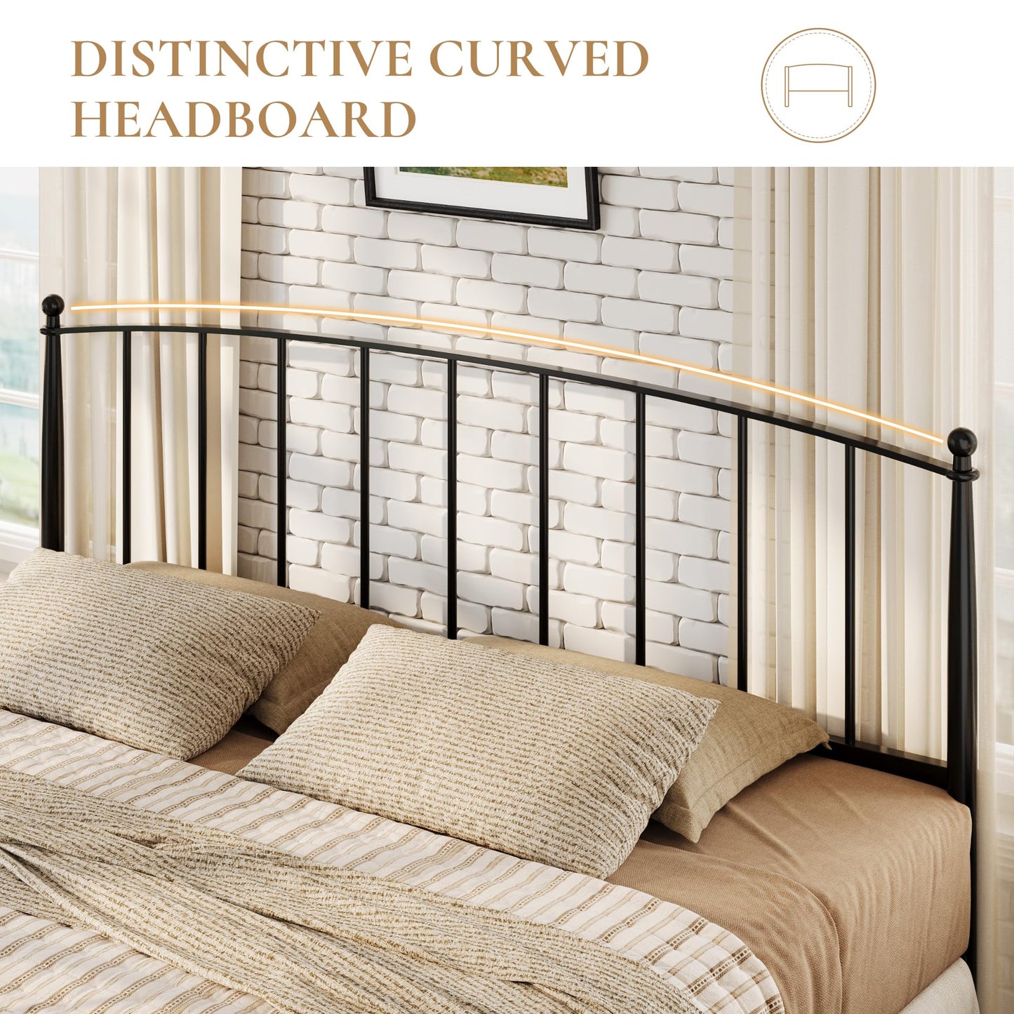 SHA CERLIN King Size Metal Platform Bed Frame with Victorian Style Iron-Art Headboard and Footboard, Easy Assembly, No Box Spring Needed, Black