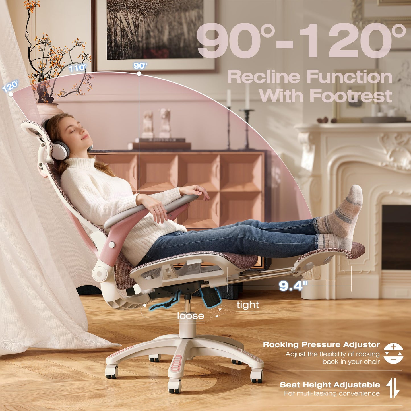 ELABEST X100 Ergonomic Mesh Office Chair with Footrest, Big and Tall Hone Desk Chair with 5D Flip-Up Arms, Adjustable 3D Lumbar Support,Gaming & Executive Computer Chairs