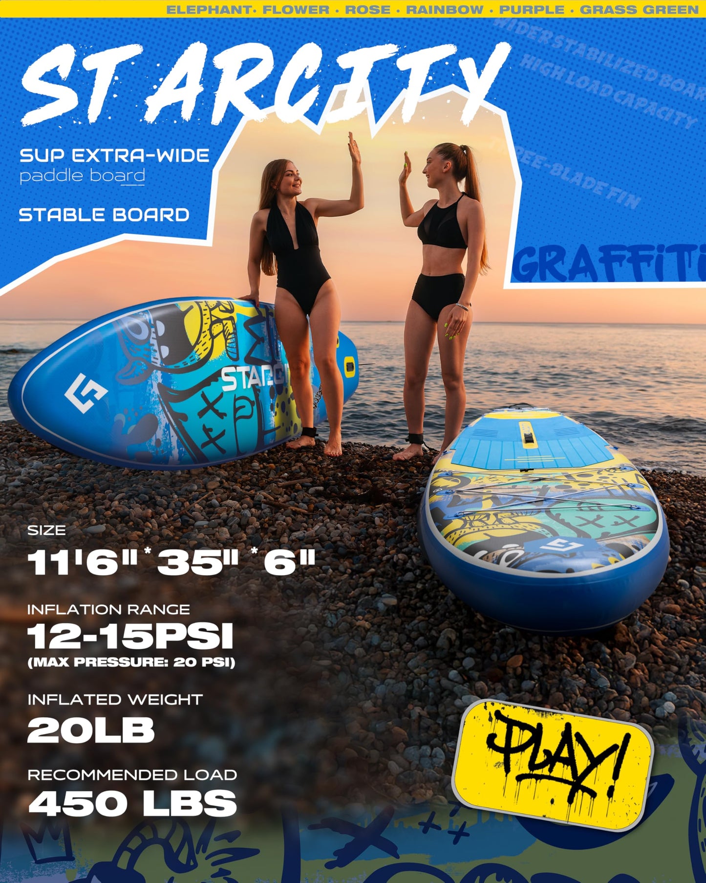 Starcity Inflatable Stand Up Paddleboard 11'6"*35"*6" Extra Wide Glide Control Load Ready 450 Pound Capacity for Lake Ocean Touring Yoga W/Floating Paddle W/Seat Paddlers Couples Youth