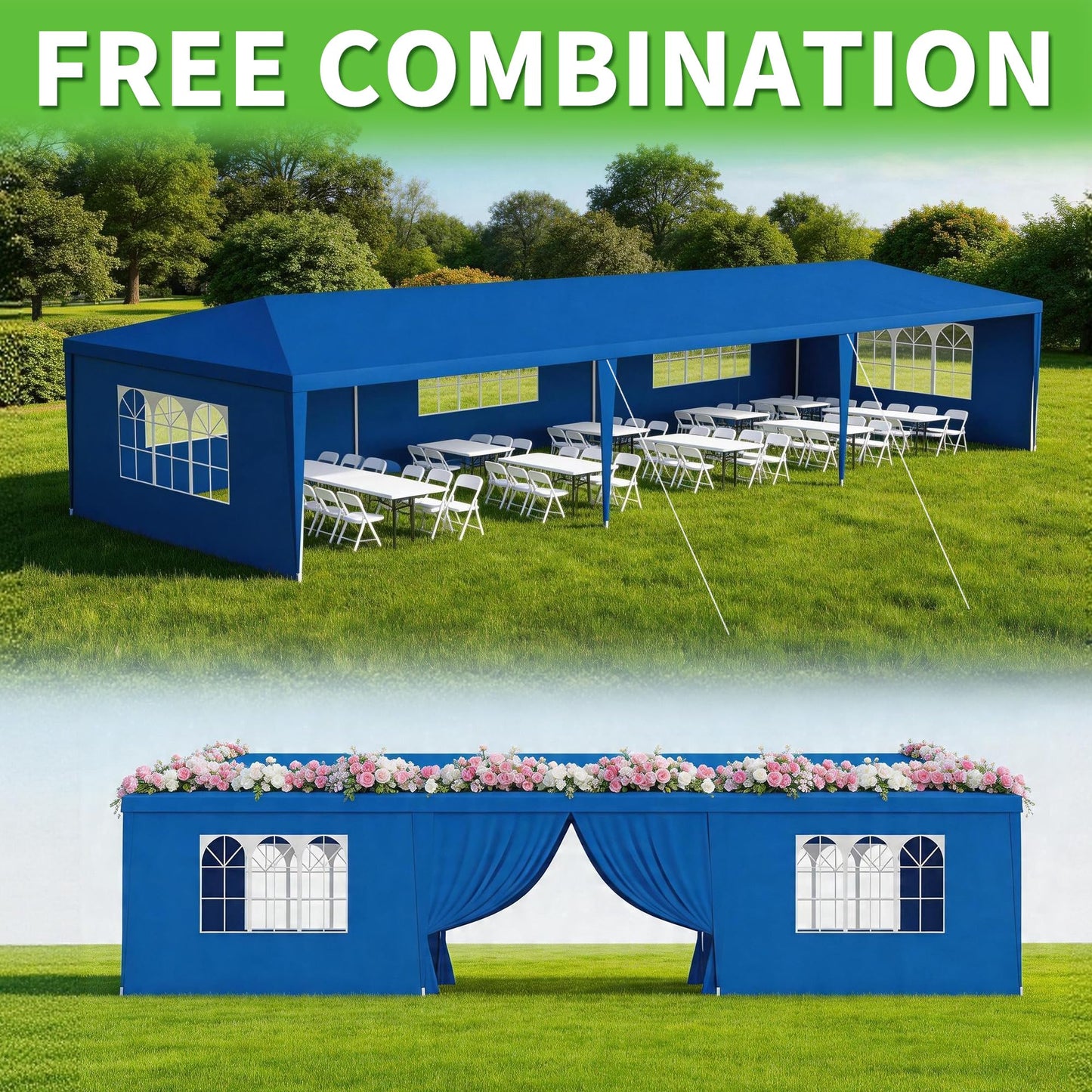 10' x 30' Outdoor Canopy Tents with 8 Detachable Sidewalls, Blue Patio Gazebo Tents, Shade Shelters for Birthday, Events, Party, Wedding, Gatherings and Patio