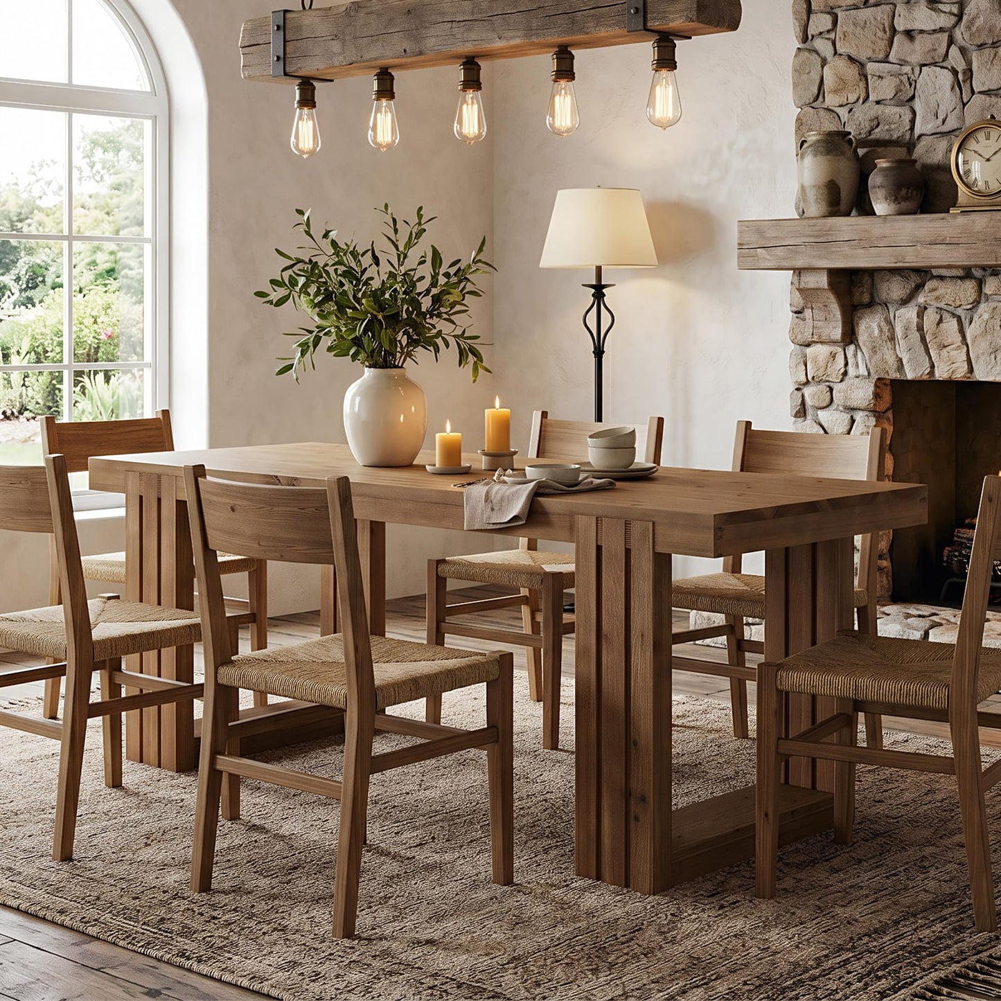 LITTLE TREE Solid Wood Dining Table, 61.8” Dining Table for 4-6 People, Rectangular Wood Kitchen Table, Farmhouse Dinner Table with U-Shaped Legs for Kitchen, Dining Room, Kitchen, Rustic Brown