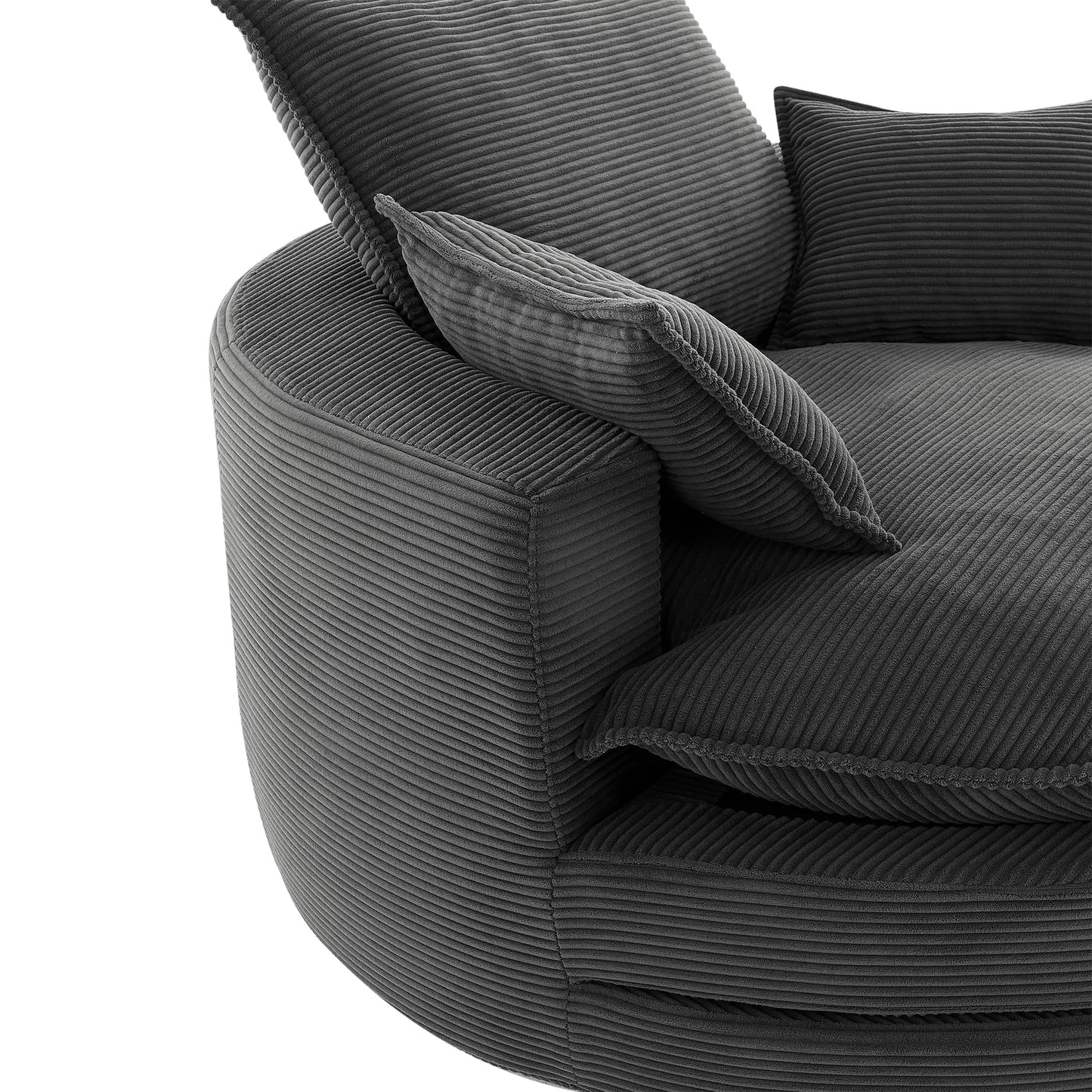 Merax 360° Swivel Sofa Chair, 57.5" Swivel Accent Barrel Chair with Dual-Layer Cushion Design, Modern Corduroy Leisure Sofa Round Chaise Lounge with 3 Removable Pillows for Living Room, Bedroom