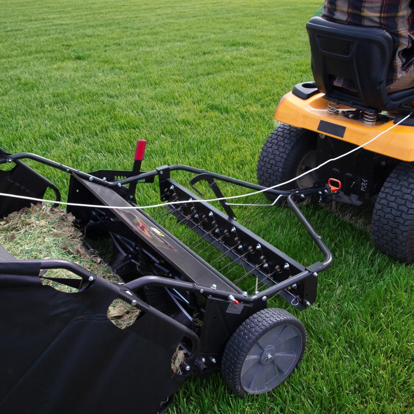 Brinly 54" Tow-Behind Combo Lawn Sweeper with Dethatcher and Hamper Windscreen