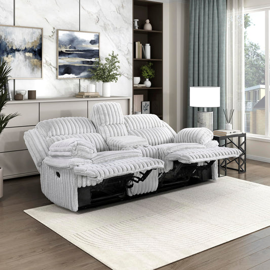 Lexicon Manual Double Reclining Loveseat with Center Console, Corduroy Manual Wall Hugger Recliner Couch, Pillow Top Arms, Cup Holders, Hidden Storage, Cozy Loveseat for Living Room, Gray