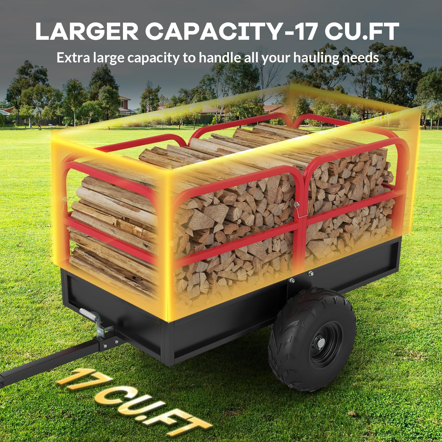 Heavy Duty ATV Trailer Tow Behind Dump Cart, 1700 Lbs/17 Cu.Ft Capacity Heavy Duty Steel Dump Trailers Cart w/Support&Removable Sides,Utility Trailer for ATV, UTV, Lawn Mowers and Tractors