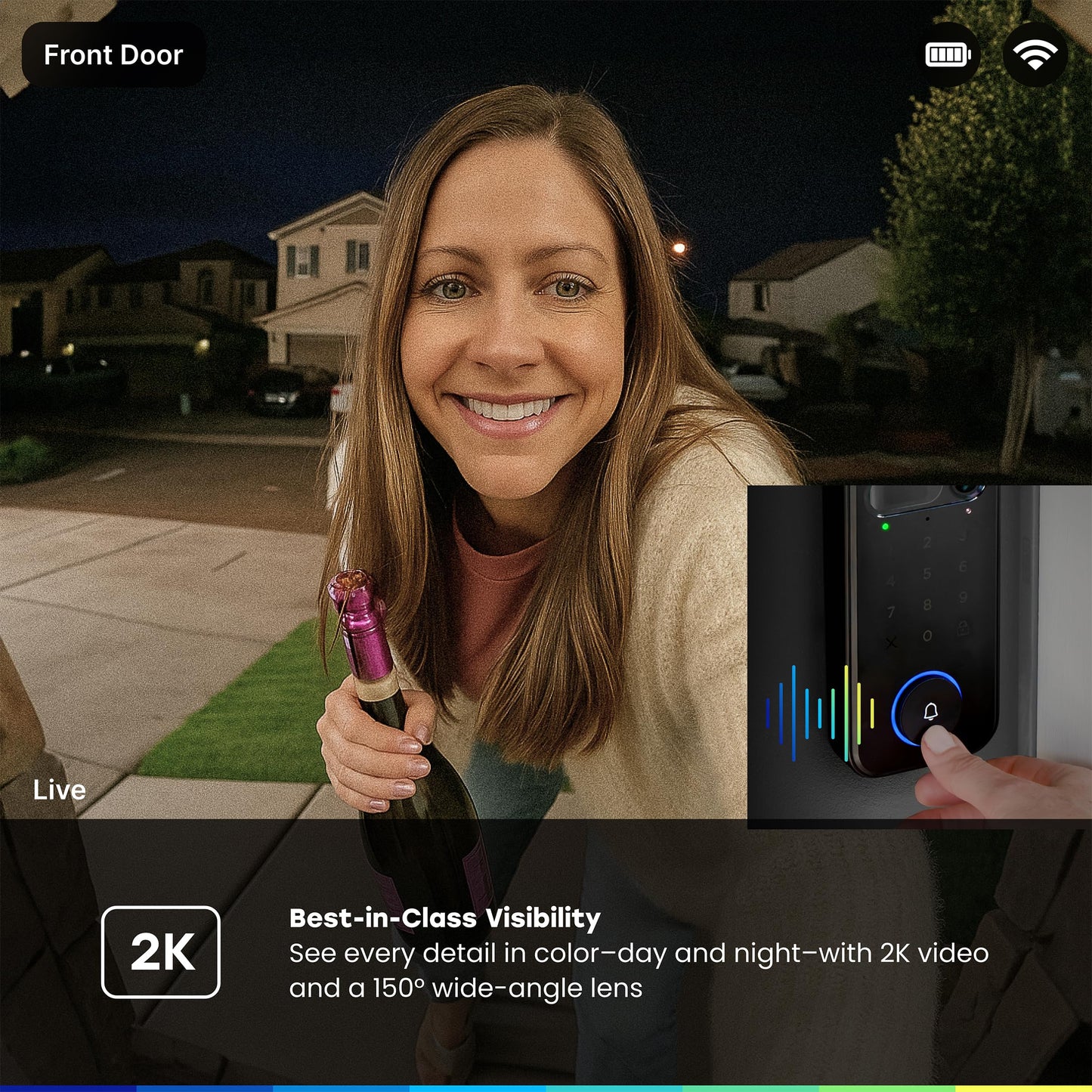 myQ Secure View™ 3-in-1 Smart Lock with 2K HDR Video Doorbell Camera, Face Access, Fingerprint Access, PIN & App Control — Intelligent Entry with Built-in Camera, Color Night Vision & Two-Way Audio
